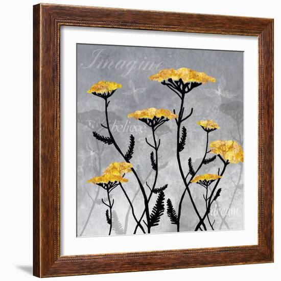 Golden Yarrow Flowers on Gray Background with Inspirational Words-Bee Sturgis-Framed Art Print