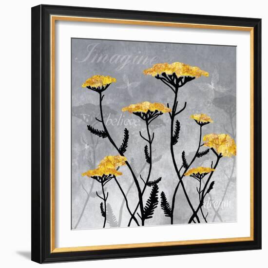 Golden Yarrow Flowers on Gray Background with Inspirational Words-Bee Sturgis-Framed Art Print