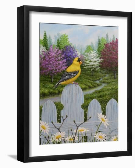 Goldfinch and Daisies-Robert Wavra-Framed Giclee Print