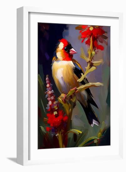 Goldfinch and Red Flower I-Vivienne Dupont-Framed Art Print