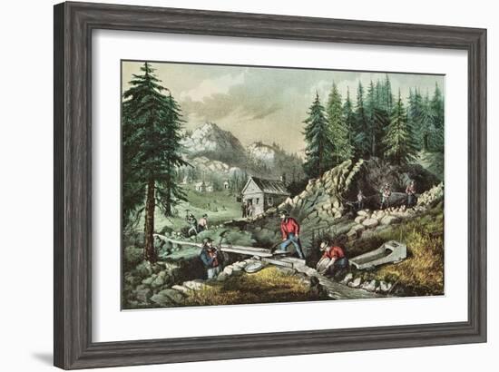 Goldmining in California, 1871-Currier & Ives-Framed Giclee Print