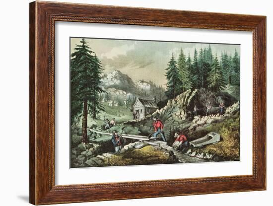 Goldmining in California, 1871-Currier & Ives-Framed Giclee Print