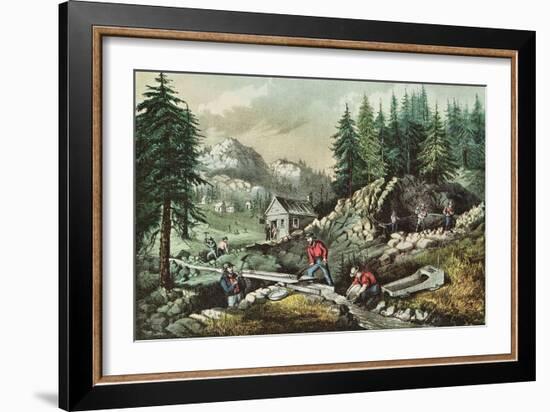 Goldmining in California, 1871-Currier & Ives-Framed Giclee Print