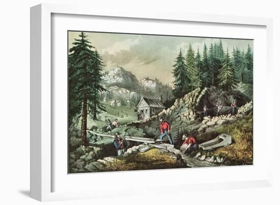 Goldmining in California, 1871-Currier & Ives-Framed Giclee Print