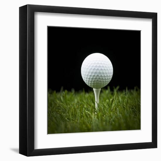 Golf Ball on Tee Black Back-null-Framed Art Print