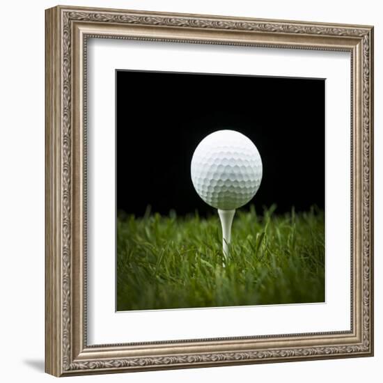 Golf Ball on Tee Black Back-null-Framed Art Print