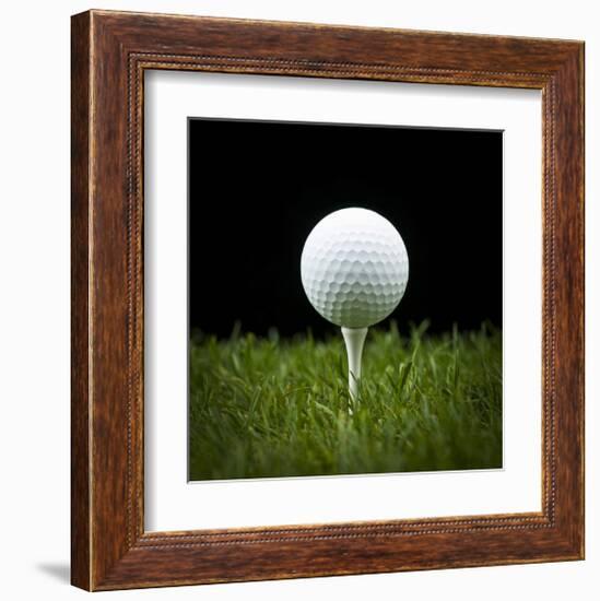 Golf Ball on Tee Black Back-null-Framed Art Print