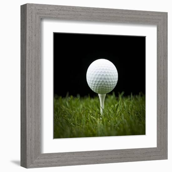 Golf Ball on Tee Black Back-null-Framed Art Print