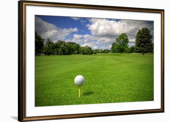 Golf Ball on Tee in a Beautiful Golf Club-Patryk Kosmider-Framed Premium Photographic Print