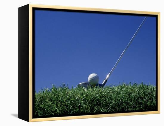 Golf Club Lined Up with Golf Ball on Tee-Mitch Diamond-Framed Premier Image Canvas
