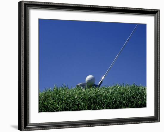 Golf Club Lined Up with Golf Ball on Tee-Mitch Diamond-Framed Photographic Print