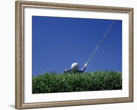 Golf Club Lined Up with Golf Ball on Tee-Mitch Diamond-Framed Photographic Print