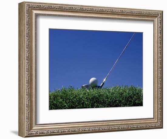 Golf Club Lined Up with Golf Ball on Tee-Mitch Diamond-Framed Photographic Print