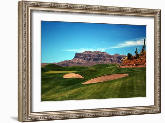 Golf Course at Foot of Mountain Range Scottsdale Arizona-null-Framed Photo