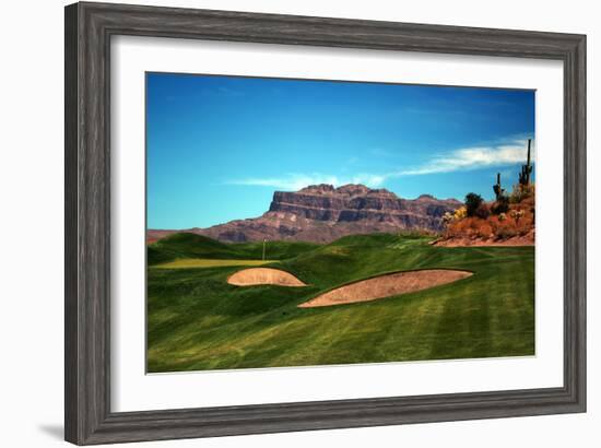 Golf Course at Foot of Mountain Range Scottsdale Arizona-null-Framed Photo