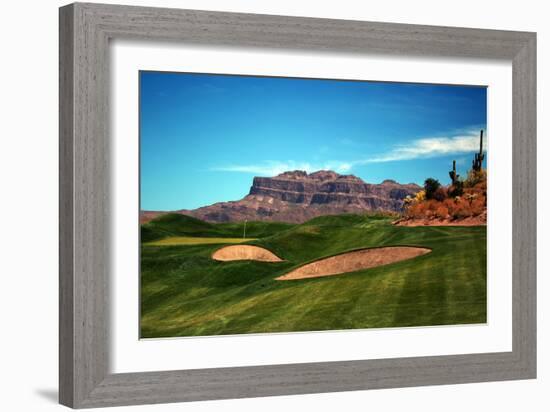 Golf Course at Foot of Mountain Range Scottsdale Arizona-null-Framed Photo