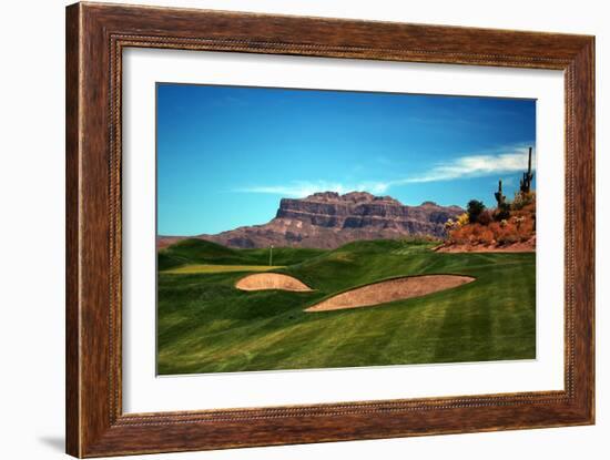 Golf Course at Foot of Mountain Range Scottsdale Arizona-null-Framed Photo