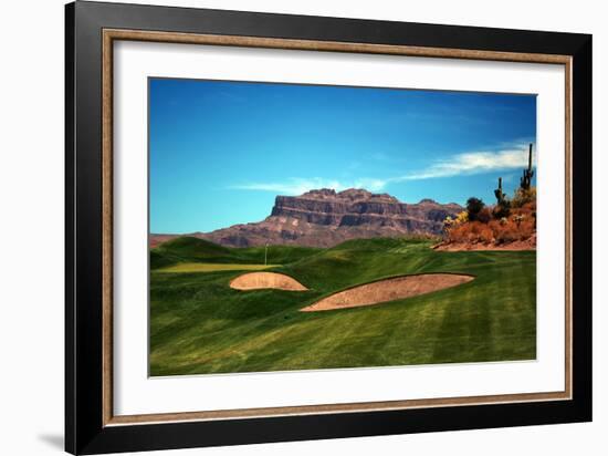 Golf Course at Foot of Mountain Range Scottsdale Arizona-null-Framed Photo