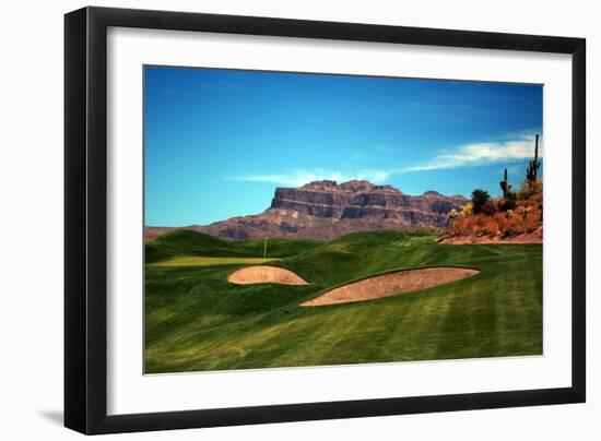 Golf Course at Foot of Mountain Range Scottsdale Arizona-null-Framed Photo