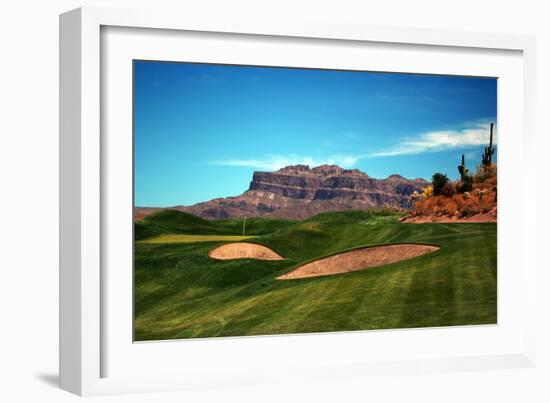 Golf Course at Foot of Mountain Range Scottsdale Arizona-null-Framed Photo