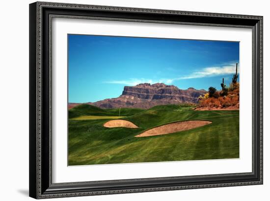 Golf Course at Foot of Mountain Range Scottsdale Arizona-null-Framed Photo