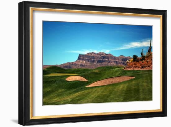 Golf Course at Foot of Mountain Range Scottsdale Arizona-null-Framed Photo
