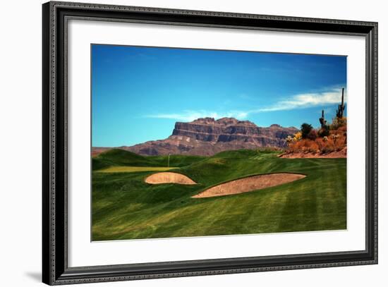 Golf Course at Foot of Mountain Range Scottsdale Arizona-null-Framed Photo