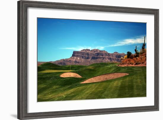 Golf Course at Foot of Mountain Range Scottsdale Arizona-null-Framed Photo