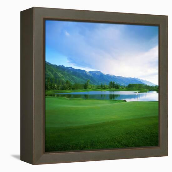 Golf Course with Mountain Range in the Background, Teton Pines Golf Course, Jackson, Wyoming, USA-null-Framed Premier Image Canvas