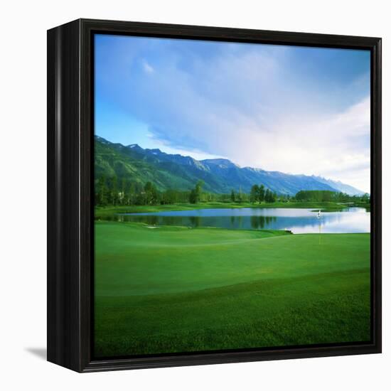 Golf Course with Mountain Range in the Background, Teton Pines Golf Course, Jackson, Wyoming, USA-null-Framed Premier Image Canvas