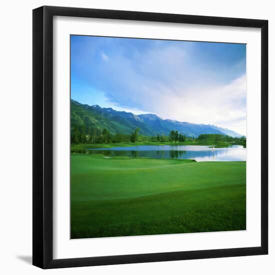 Golf Course with Mountain Range in the Background, Teton Pines Golf Course, Jackson, Wyoming, USA-null-Framed Photographic Print