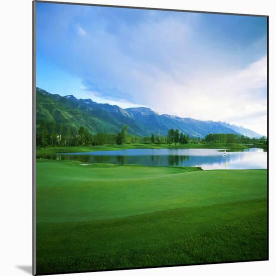 Golf Course with Mountain Range in the Background, Teton Pines Golf Course, Jackson, Wyoming, USA-null-Mounted Photographic Print