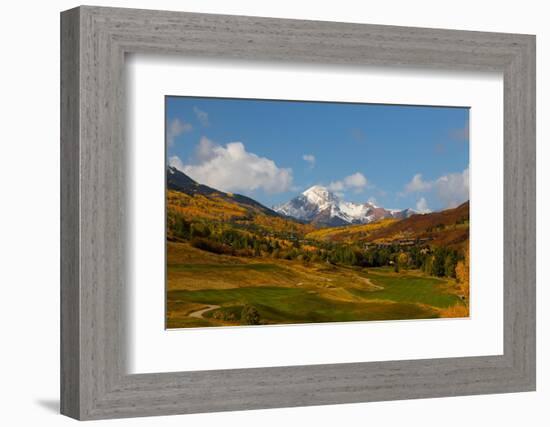 Golf course with view of Mt. Daly in autumn.-Mallorie Ostrowitz-Framed Photographic Print