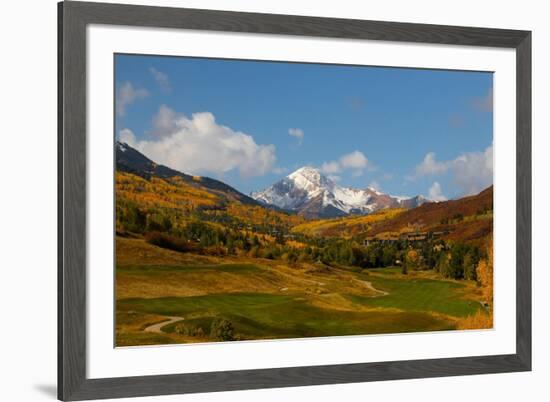 Golf course with view of Mt. Daly in autumn.-Mallorie Ostrowitz-Framed Photographic Print