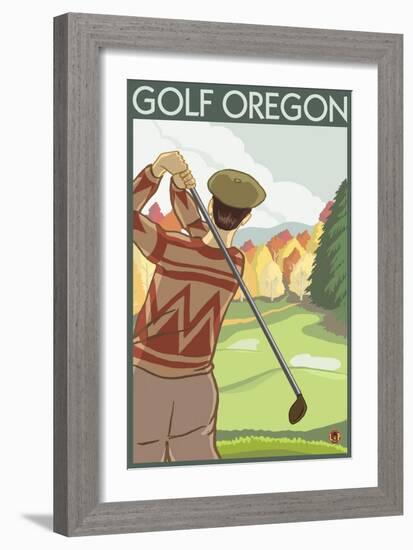 Golf Scene, Oregon-Lantern Press-Framed Art Print