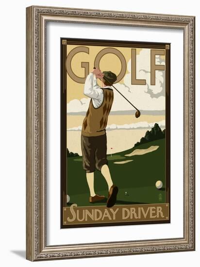 Golf - Sunday Driver-Lantern Press-Framed Art Print