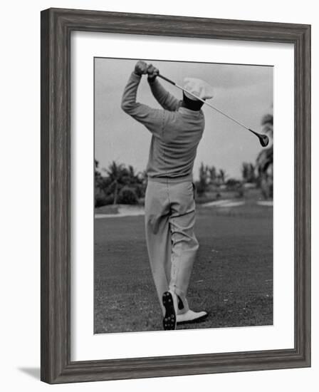 Golfer Ben Hogan, Demonstrating His Golf Drive-J^ R^ Eyerman-Framed Premium Photographic Print