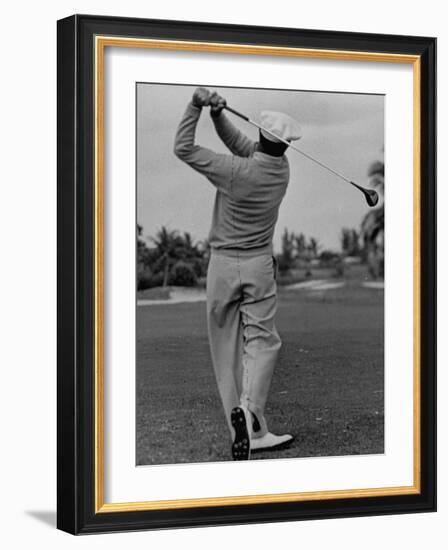 Golfer Ben Hogan, Demonstrating His Golf Drive-J^ R^ Eyerman-Framed Premium Photographic Print