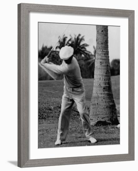 Golfer Ben Hogan, Demonstrating His Golf Drive-J^ R^ Eyerman-Framed Premium Photographic Print