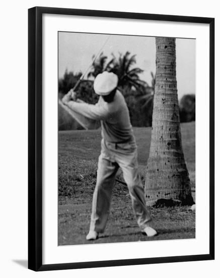 Golfer Ben Hogan, Demonstrating His Golf Drive-J^ R^ Eyerman-Framed Premium Photographic Print