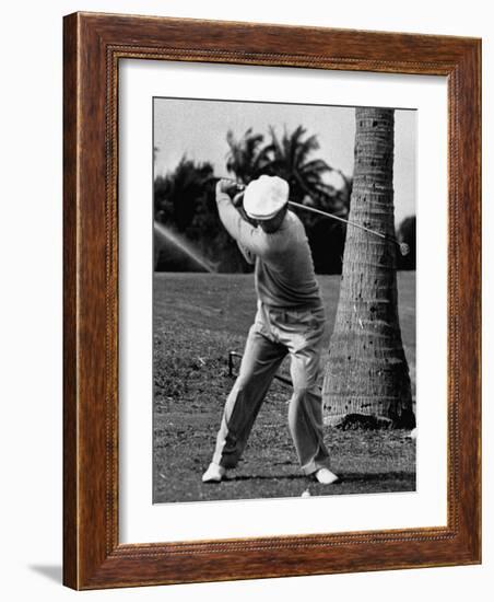 Golfer Ben Hogan, Demonstrating His Golf Drive-J^ R^ Eyerman-Framed Premium Photographic Print