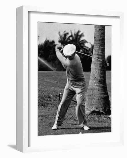 Golfer Ben Hogan, Demonstrating His Golf Drive-J^ R^ Eyerman-Framed Premium Photographic Print