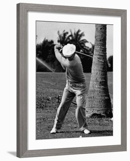 Golfer Ben Hogan, Demonstrating His Golf Drive-J^ R^ Eyerman-Framed Premium Photographic Print