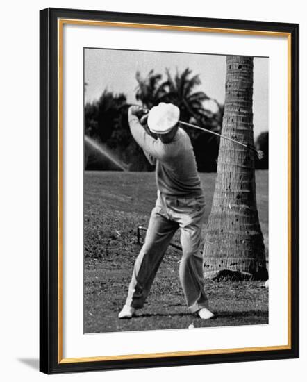 Golfer Ben Hogan, Demonstrating His Golf Drive-J^ R^ Eyerman-Framed Premium Photographic Print