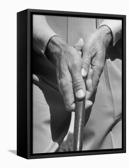 Golfer Ben Hogan Demonstrating Reverse Overlapping Putting Grip-null-Framed Premier Image Canvas