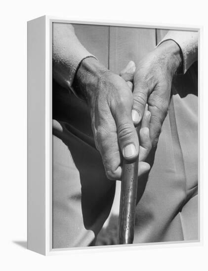 Golfer Ben Hogan Demonstrating Reverse Overlapping Putting Grip-null-Framed Premier Image Canvas