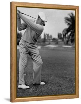 Golfer Ben Hogan, Keeping His Shoulders Level at Top of Swing-J. R. Eyerman-Framed Premier Image Canvas