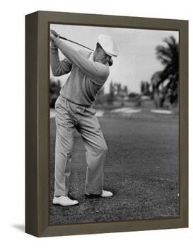 Golfer Ben Hogan, Keeping His Shoulders Level at Top of Swing-J. R. Eyerman-Framed Premier Image Canvas