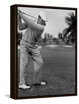 Golfer Ben Hogan, Keeping His Shoulders Level at Top of Swing-J. R. Eyerman-Framed Premier Image Canvas