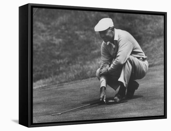 Golfer Ben Hogan Lining Up His Putt-Joe Scherschel-Framed Premier Image Canvas